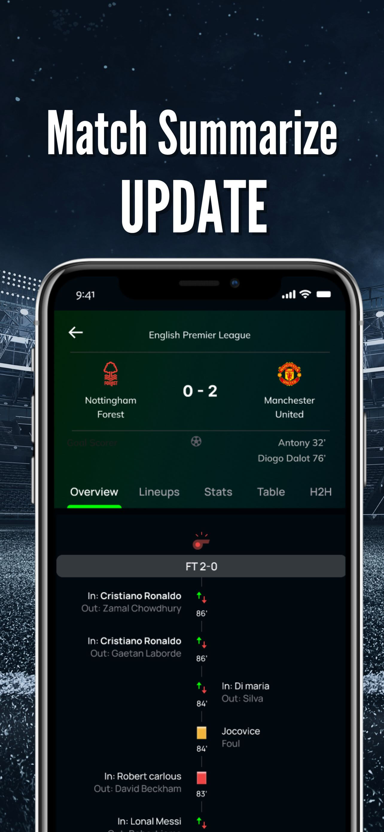 WWscores match details view with events